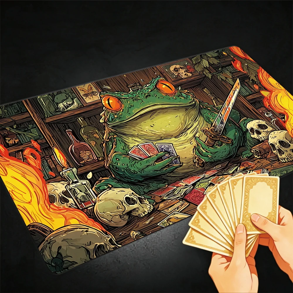 Angry Frog anime TCG Playmat Magic Playmat Gathering Gaming Mat with Stitched Edge Anti-slip base 60X35cm Trading Card Game