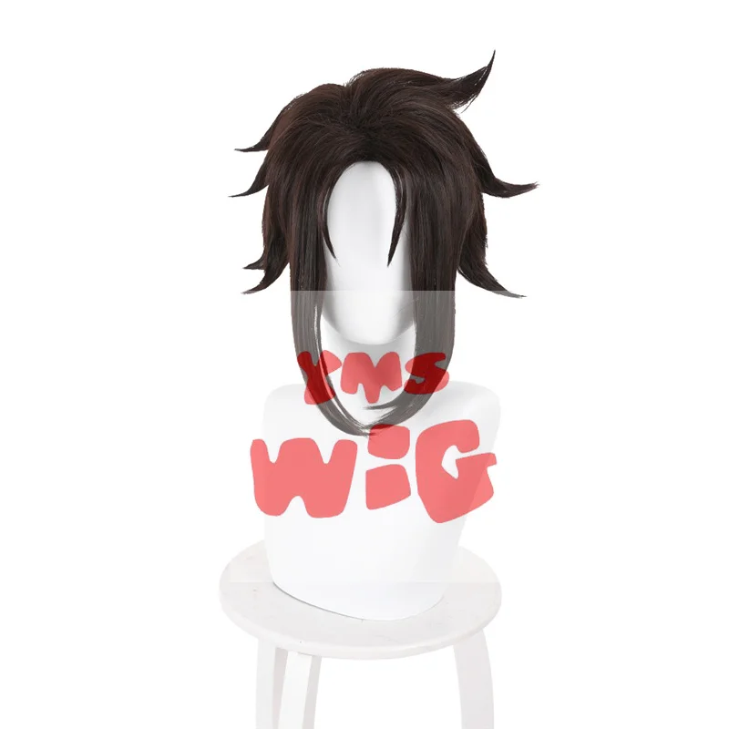 Anime SHAMAN KING Yoh Asakura Cosplay Wig Short Black Brown Synthetic Hair Heat Resistant Halloween Party Role Play 35cm