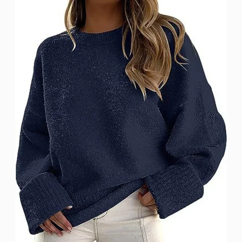 

Winter Women Clothes Fashion Round Neck Pullovers Sweater Autumn Loose Knitted Sweater Casual Soft Warm Knitwears Jumper 29762