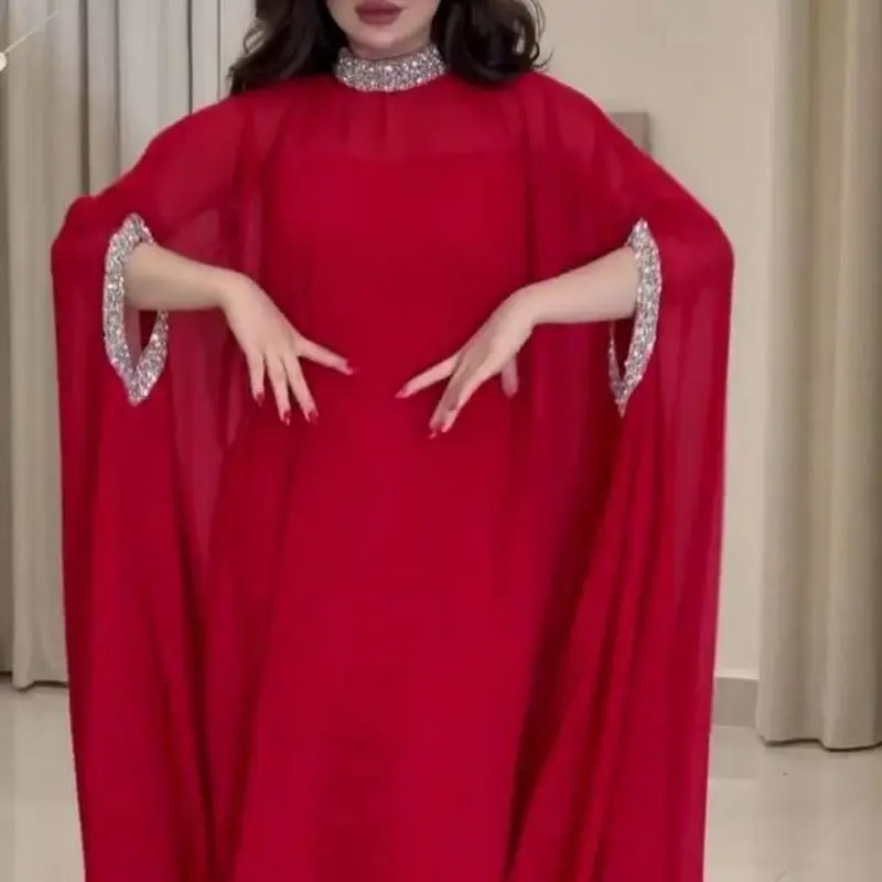 Ele Long Sve High Waist Sexy awl Beaded Chiffon Birthday Evening Gown Two Piece Set for Women Adult Ceremony