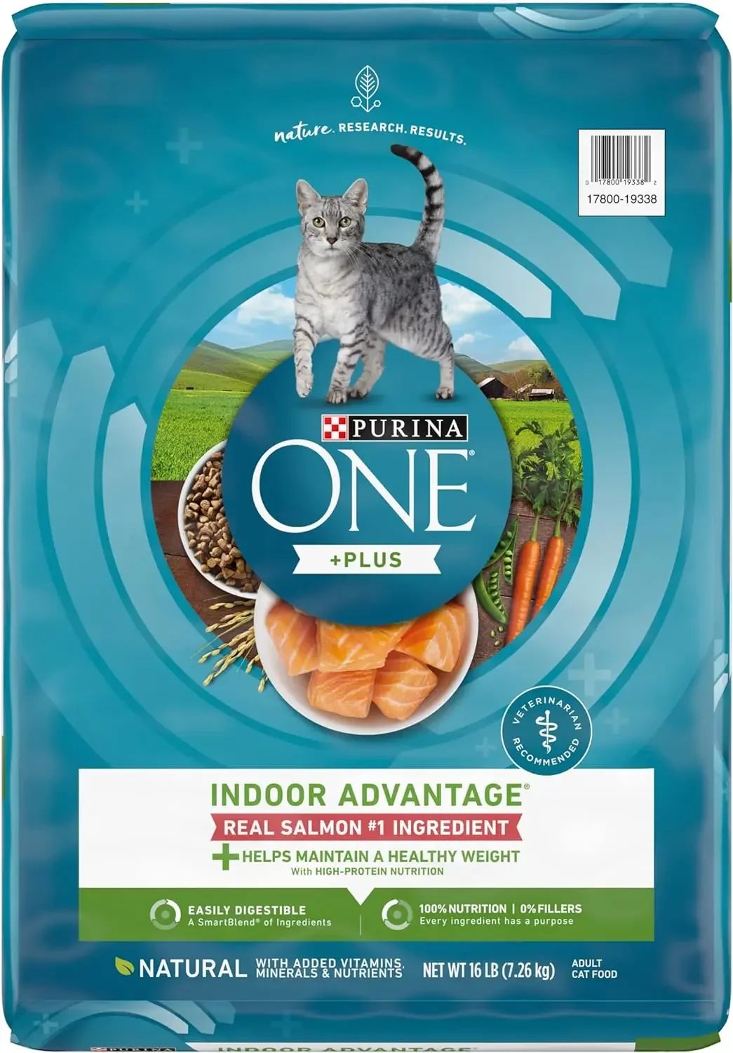 Purina ONE Natural Low Fat, Indoor Dry Weight Control High Protein Cat Food Plus Indoor Advantage with Real Salmon - 16 lb. Bag