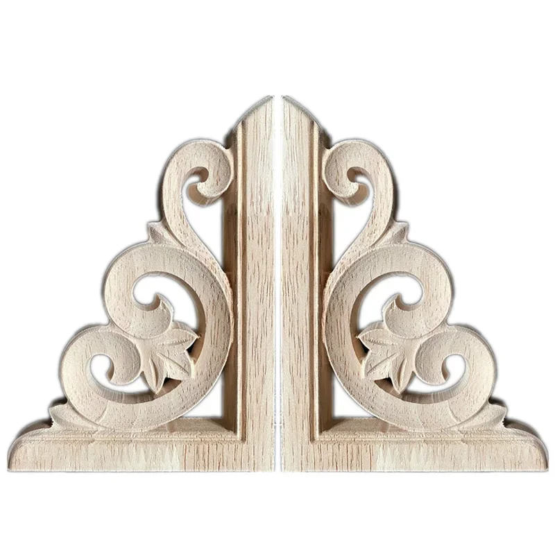 4PCS 14cm Woodcarving Decal Wood Carved Wooden Crafts Corner Appliques Frame Wall Door Furniture Decorative Wood Veneer