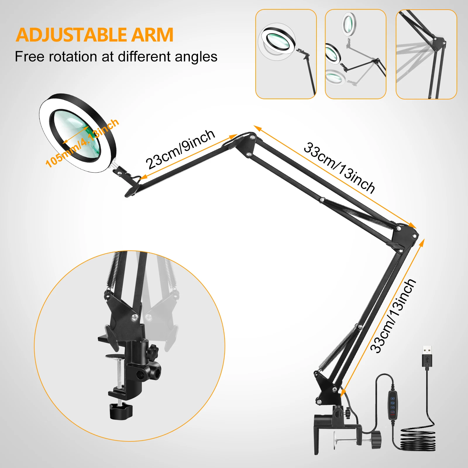 Toolour 5X Magnifying Glass with Light 3 Color Dimmable Lighted Magnifying Lamp Glass for Reading, Close Work, Hobbies, Crafts