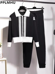 Short Cardigan Knit Tops 2 Piece Sets Women's Casual Slim Knitwear Coats Conjunto High Waist Jogger Ankle-length Pants Suits New