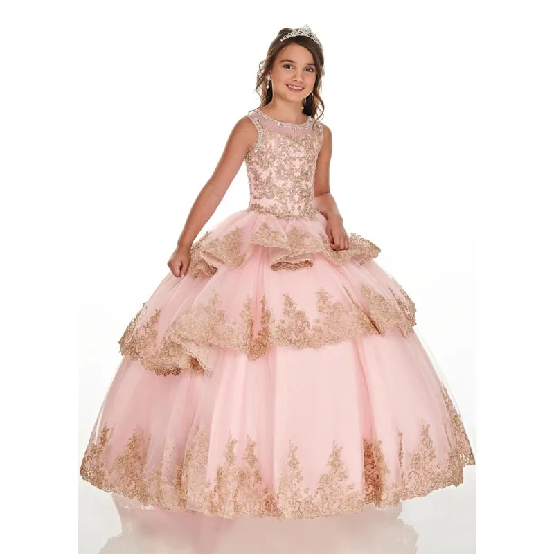 Pink Mini Quinceanera Dresses Mexican Ball Gown Appliques Flower Girl Dresses For Weddings Pageant Dresses Kids Baby Customized