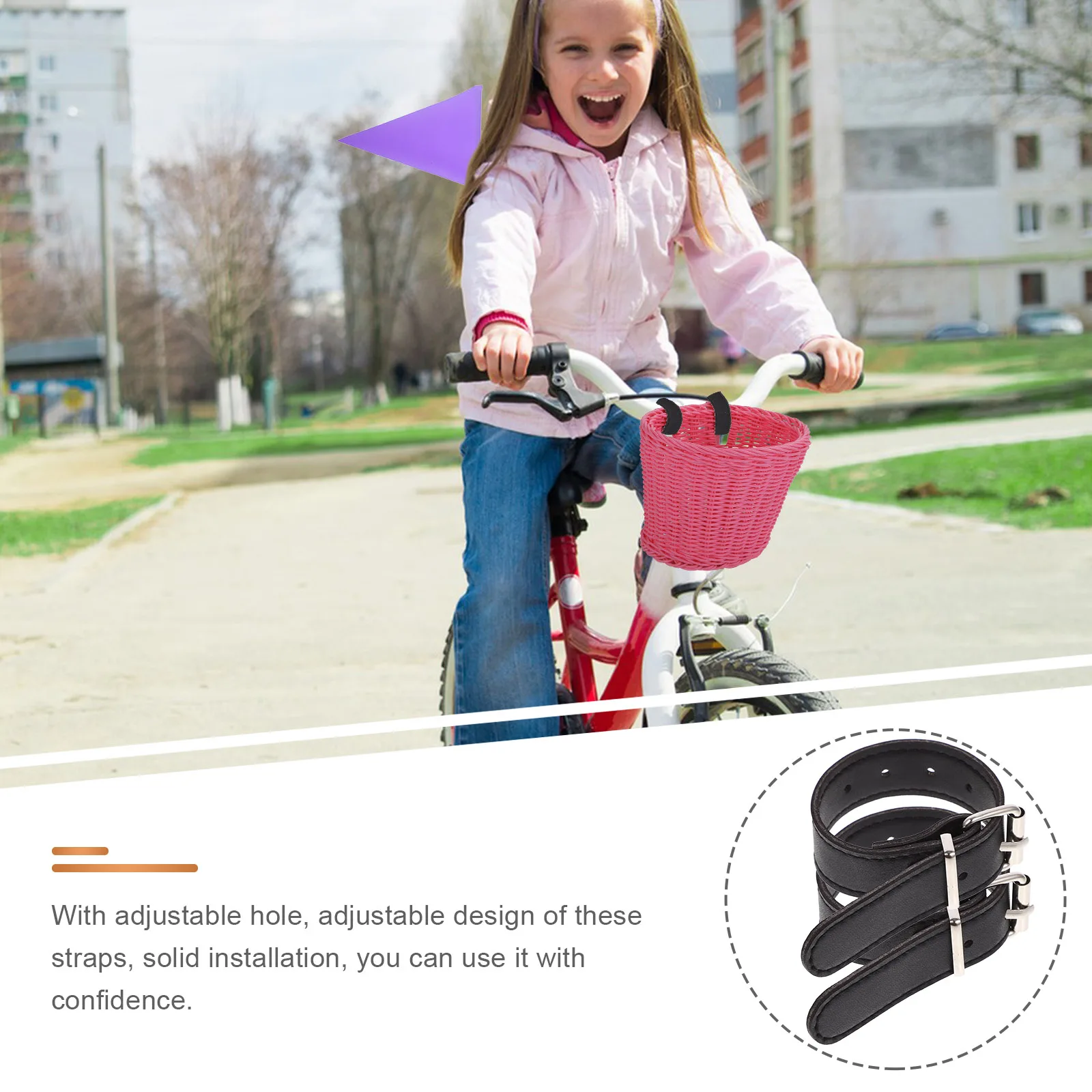 

Bike Straps PU Fastening Front Bike Front Basket Belt Electric Adjustable Hole Black Compact Accessories