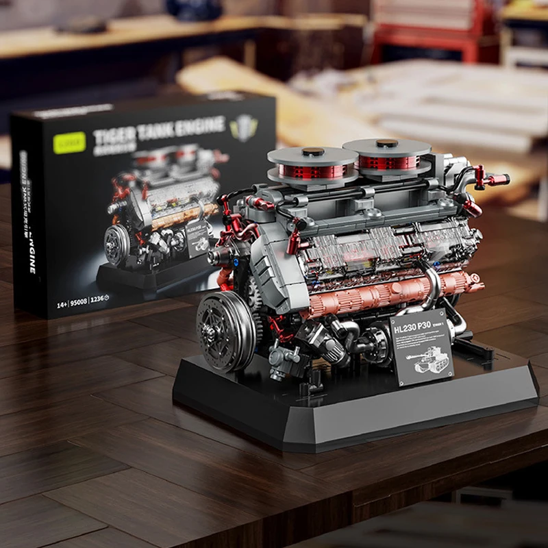 

1236 шт. MOC, технический электрический танк тигра, двигатель, строительные блоки, кирпичи, сборка моделей, игрушки для детей, подарочный набор на день рождения