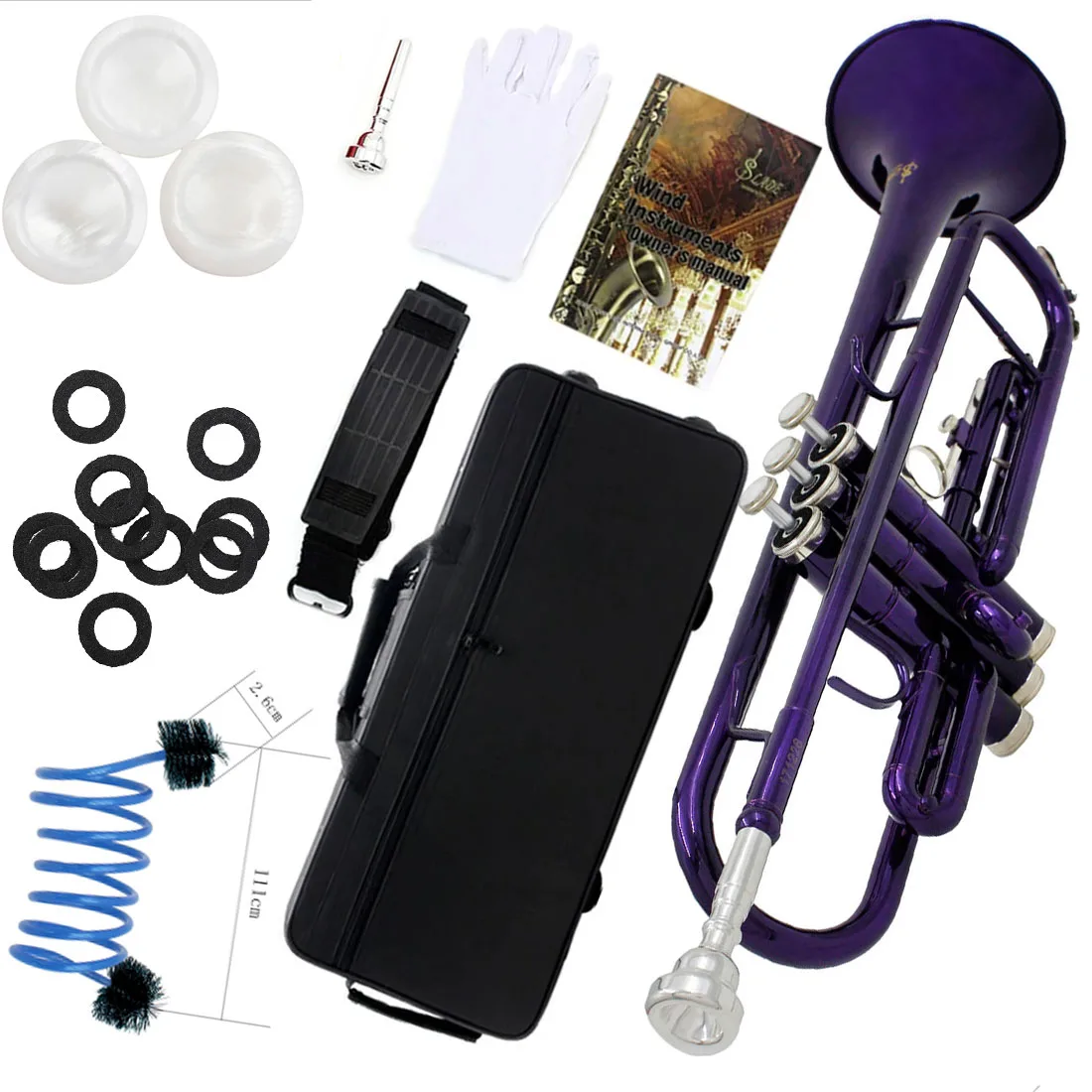 

SLADE Purple Trumpet Brass Standard Bb Trumpet Set for Student Beginner with Hard Case Gloves 7C Mouthpiece Parts Accessories