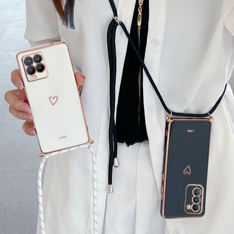Amore Cuore Crossbody Cordino Cinghia Cassa Del Telefono Per Oppo Realme 8 Pro 5 5i 6i 8i C21 C21Y C11 2021 C25Y Narzo30A GT Master Cover
