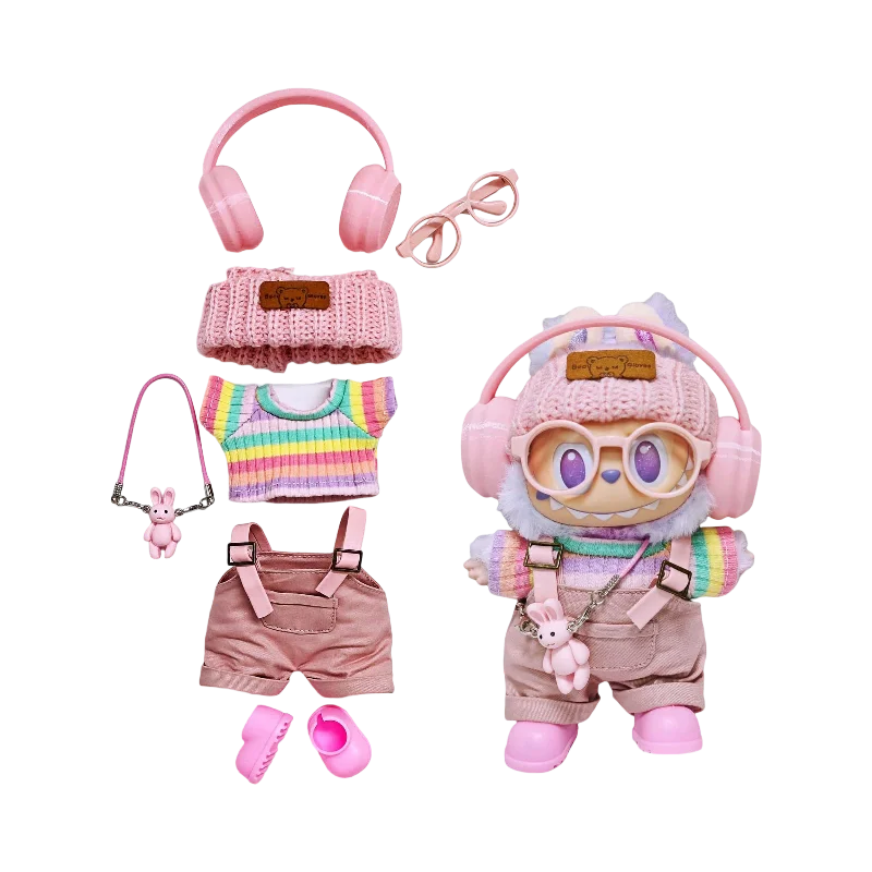 17cm Mini vêtements de poupée en peluche tenue accessoires pour corée Kpop Exo Labubu idole salopette pantalon ensemble Macaron poupée vêtements cadeau