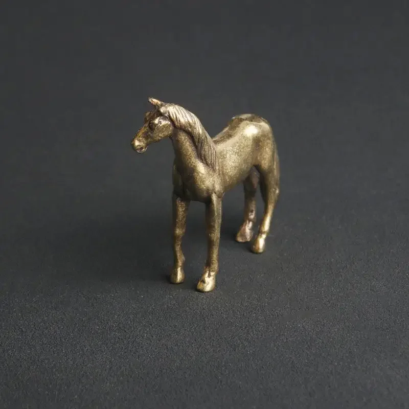 Feng Shui Ornament Antique Solid Long Tail Horse Figurines Copper Zodiac Animal Mini Desktop Decoration Crafts