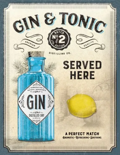 Retro Vintage Gin & Tonic Served Here Perfect Bar Pub Shed Man Cave Metal SIGN