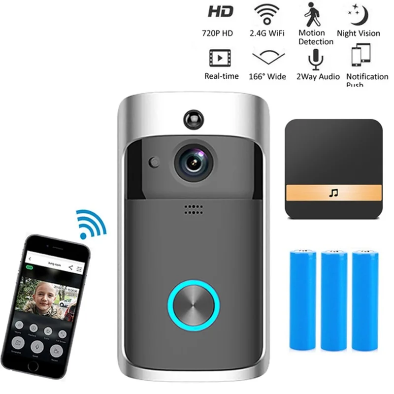 Caméra de sonnette intelligente, interphone d'appel sans fil WiFi, visiophone pour appartements, sonnerie de porte pour téléphone, caméras de sécurité à domicile