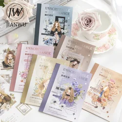 JIANWU Unscrutable Romance Series Vintage Character Flower Material Collage Sticker Book Creative DIY Journal Stationery