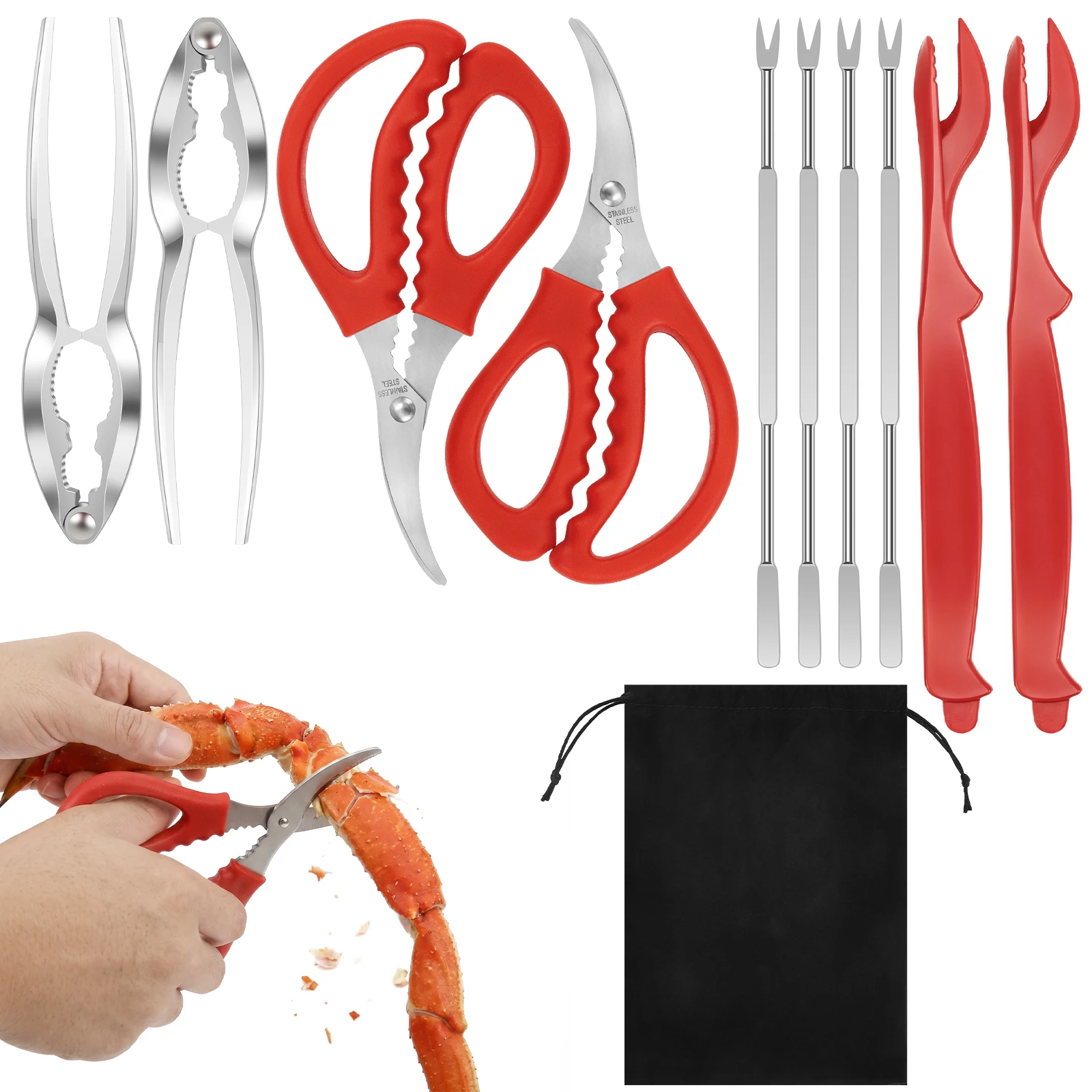 7/10 Pcs Crab Cracker and Tool Set Multi-functional Crab Leg Nuts Cracker and Tool Ergonomic Grips Seafood Boil Party Supplies