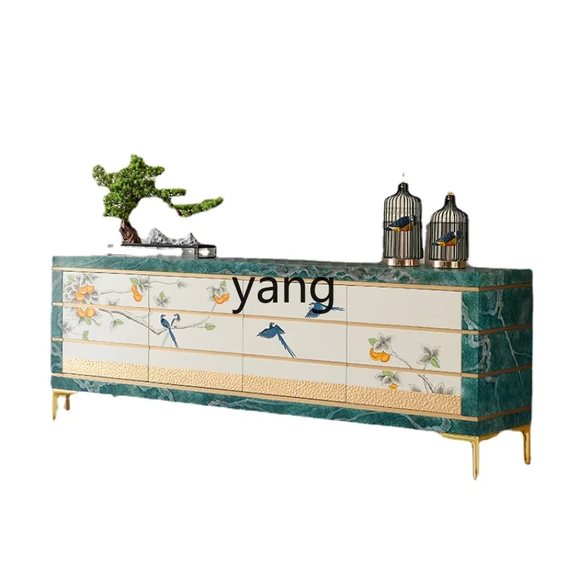 LMM Cream Style New Chinese Original Painted Ruyi Ruyi Living Room High-End Floor TV Stand