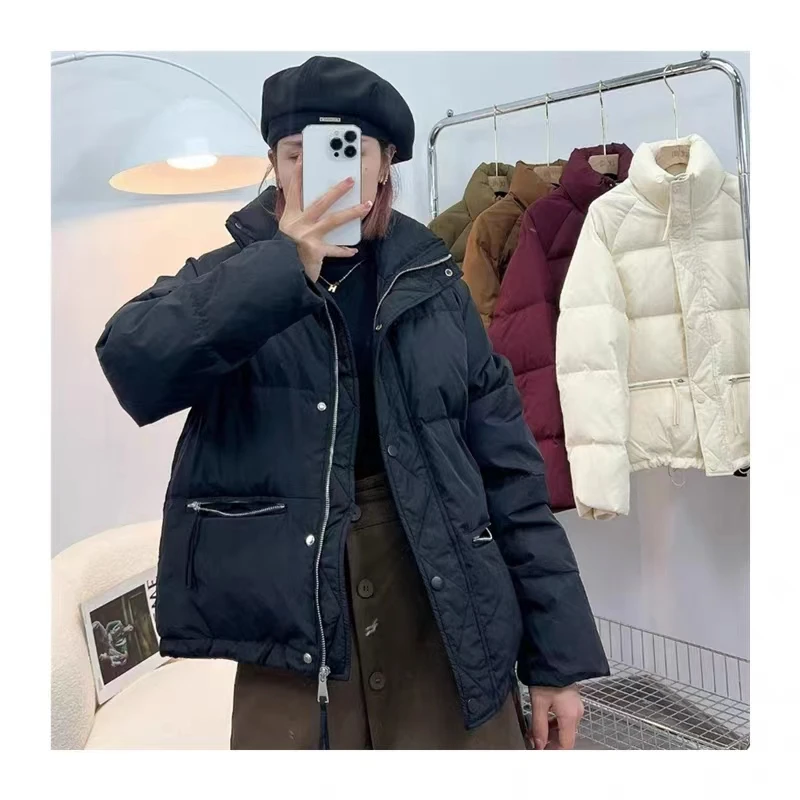 FIGOHR Stand Collar Short Down Cotton Jacket for Women 2024 Winter Korean Loose Cropped Coat Thick Bread Jacket Female Overcoat