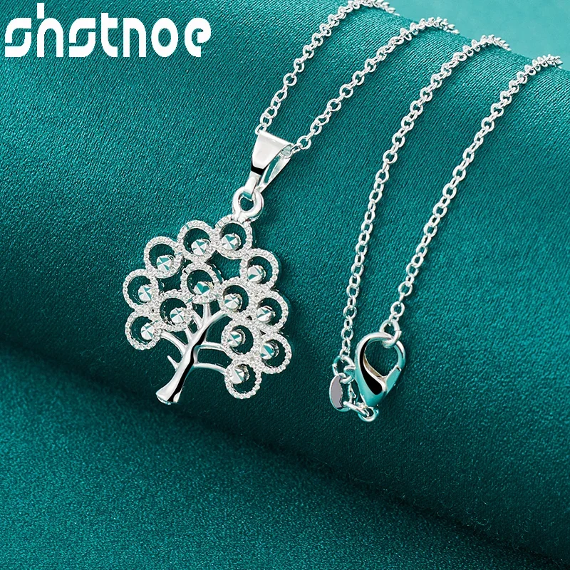 

SHSTONE 925 Sterling Silver Necklace AAA Zircon Tree Pendant 16-30 Inch Chain Necklaces Women Fashion Wedding Party Jewelry