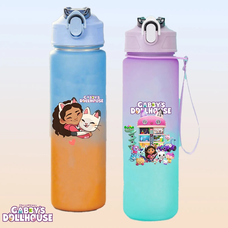 

Gabby Dollhouses 750ml Gradient Plastic Cup Boys Girls Cute Portable Outdoor Sport Drinking Bottle Student Cartoon Travel Cups
