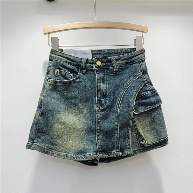 Denim Skirt Pants Women Vintage Shorts Skirts Distressed High Waist Jeans Skort Washed Streetwear Female Summer Culottes 2026