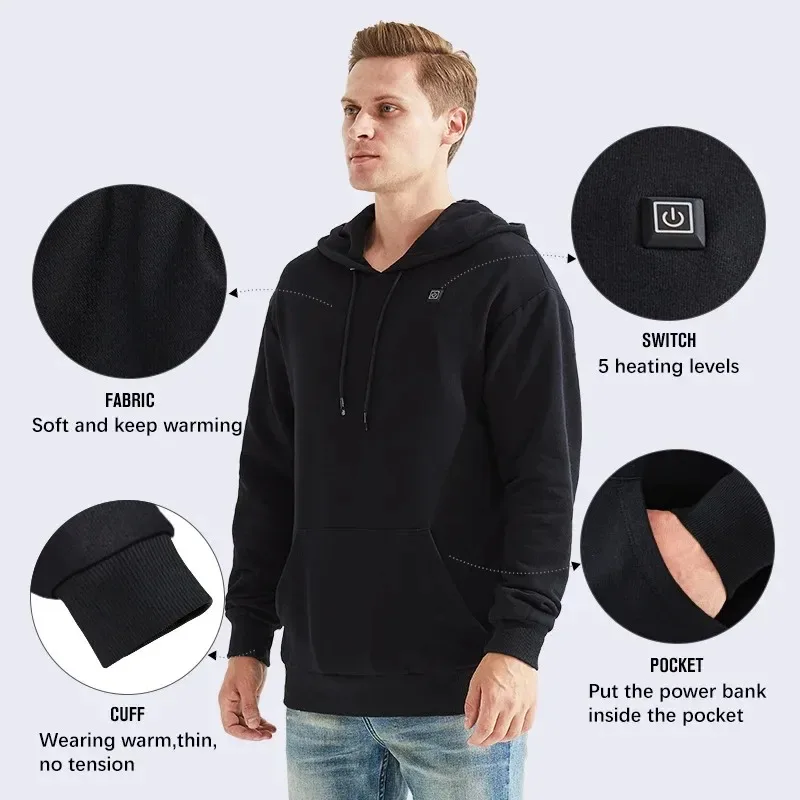 5 Areas Heated hoodie men USB Heating Hoodies men Heated Jacket Winter Waterproof hoodie Sweatshirts outdoors hoodie