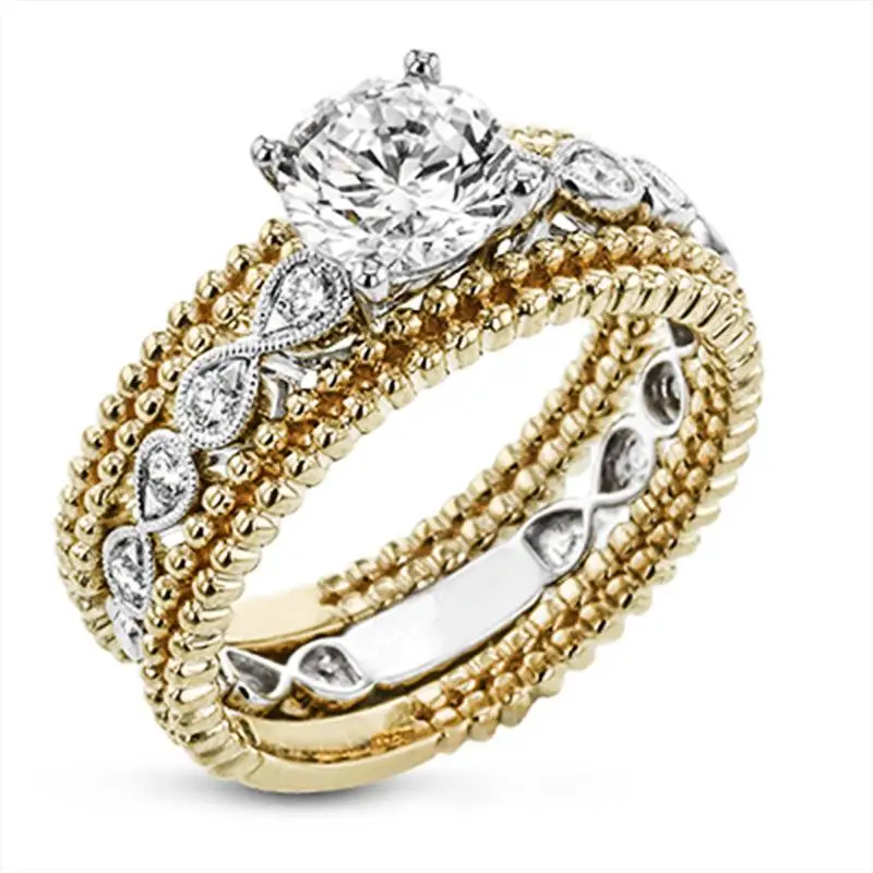 

Dual-Tone Plated Zirconia Ring for Women Engagement Ring Fashionable Jewelry Copper Plated Gold Style F482