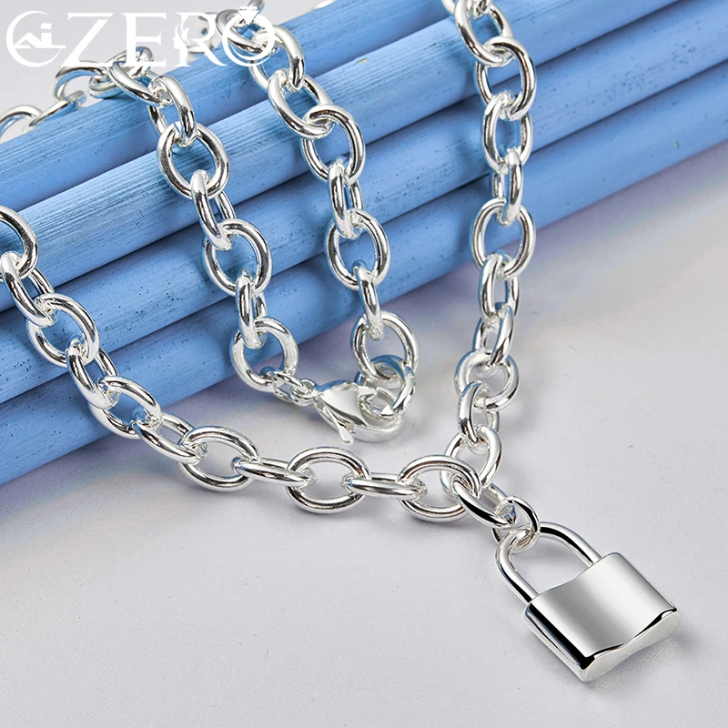 ALIZERO 925 Sterling Silver Square Lock collana a catena con ciondolo per uomo donna Fashion Party Charm Jewelry accessori classici