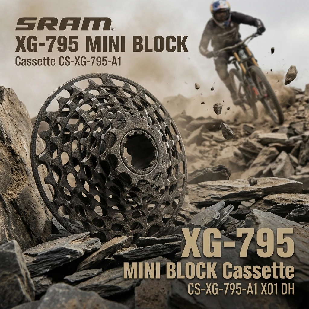 Кассета SRAM X01 DH 7-скоростная XG-795 10-24T |   Технология MINI BLOCK |   Совместимость с драйверами XD |   Совместим с 11-скоростными цепями SRAM.