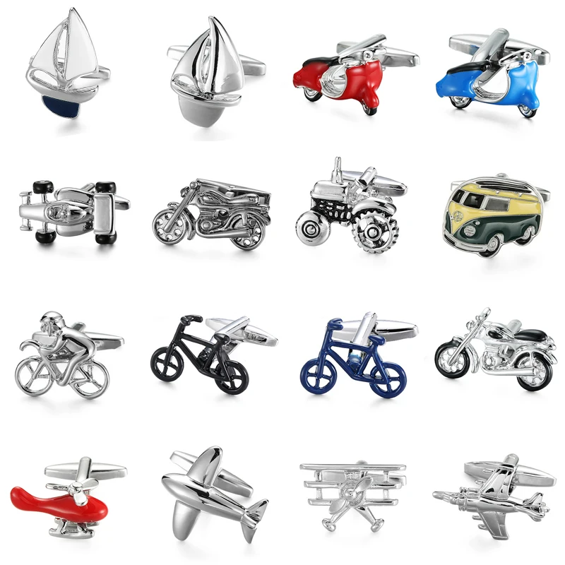 Abotoaduras de camisa francesa masculina, material de cobre para bicicletas, motocicletas, barcos de corrida, aviões, marca de moda, botões de punhos franceses