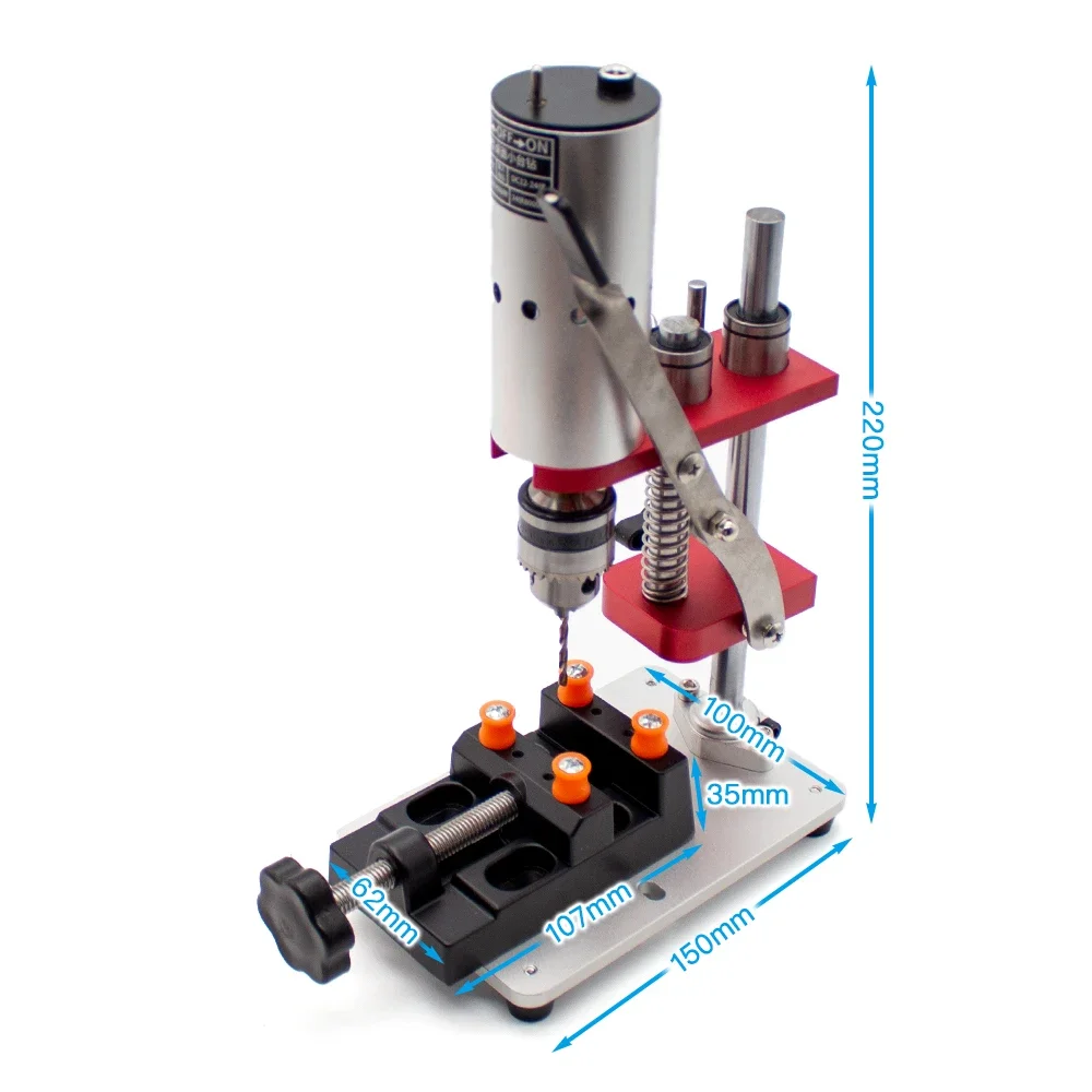 Mini High Precision Drill Micro Desktop Drilling Machine Variable Speed DC Metal Jade Grinding Drill with 0.6-6MM B10 Chuck