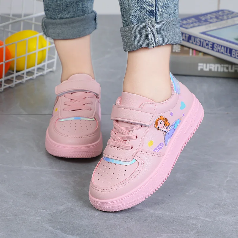 Baskets de tennis Disney Ariel Princess pour enfants, chaussures de course pour enfants, chaussures de sport respirantes, boucle à crochet, rose et