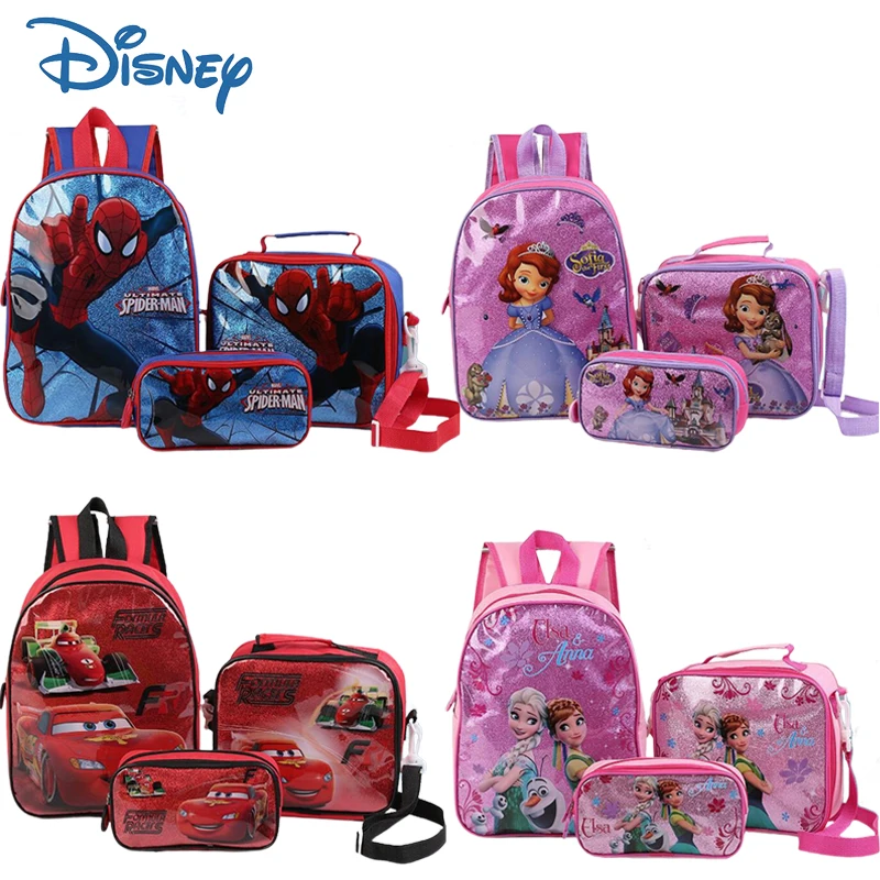 3pcs Disney Kids Schoolbag Pencil Case Shoulder Bag Set Spiderman Elsa Sofia Kindergarten Boy Girl Backpack School Supplies Gift