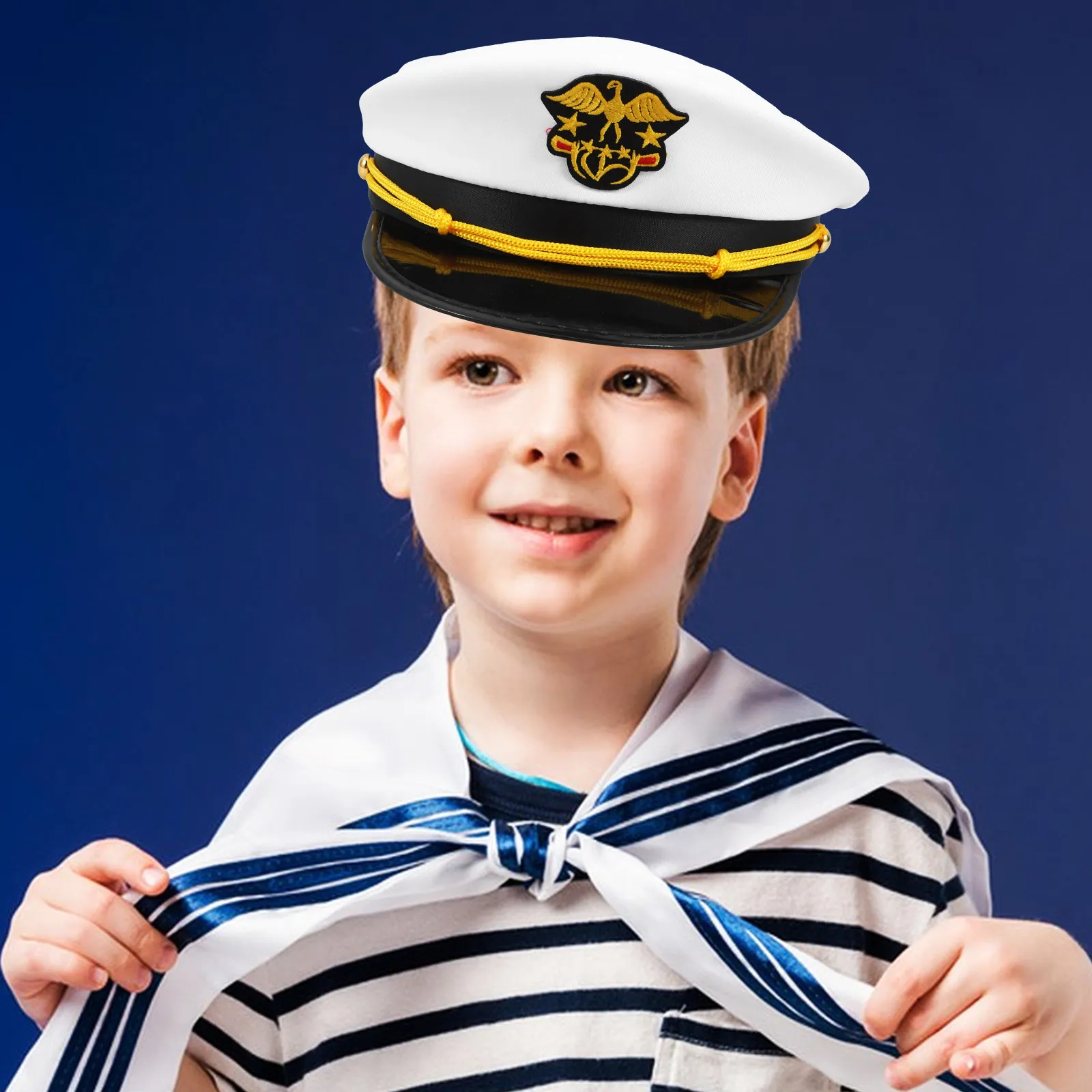 

Kids Captain Hat Navy Themed Embroidered Sailor Officer Style Outdoor Event Costume 56Cm Adjustable