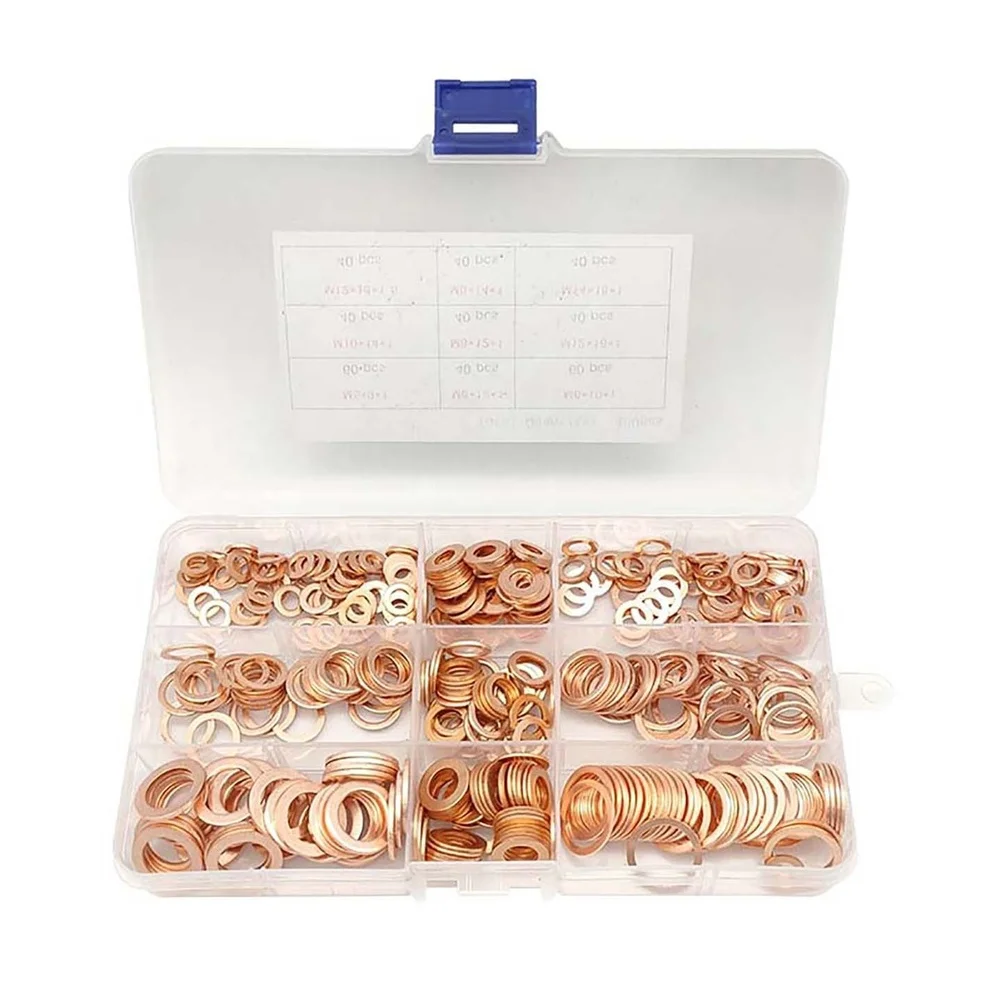 400pcs Copper Gaskets M5-M14 Copper O-Rings Oil Seals 5MM-14MM Combination O-Rings Gasket Motorcycle Sump Flat Sealing Spacers