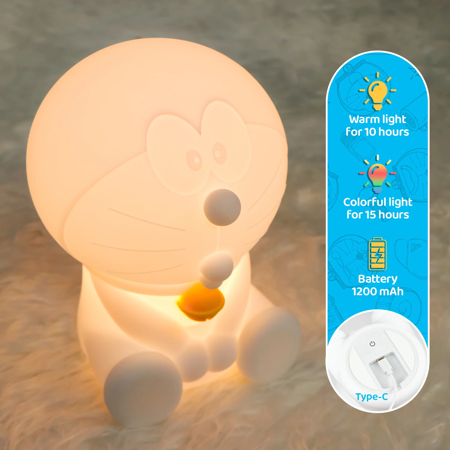 Doraemon Night Light Genuine Anime Lamp USB Rechargeable Warm Soft Light Birthday Holiday Gift for Children