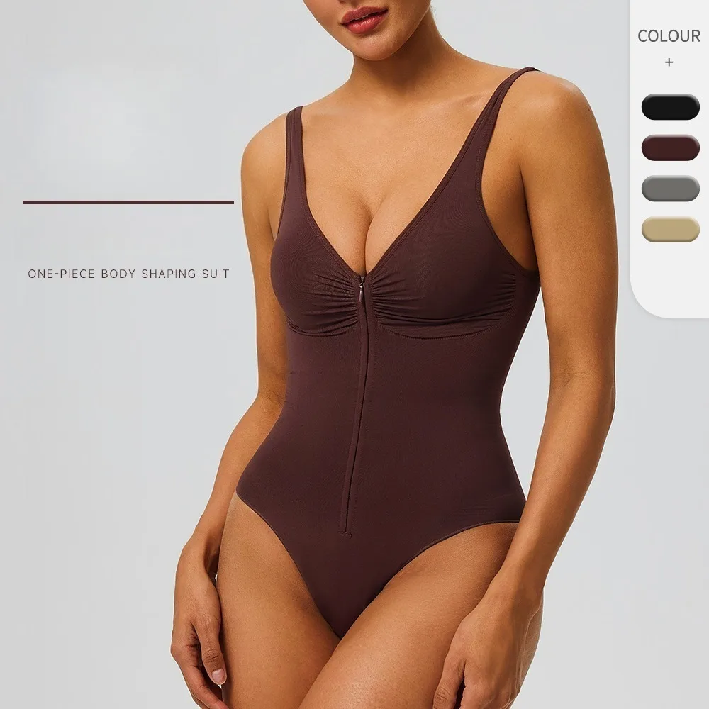 Women Seamless Body Shaper Strong Compression Tummy Control Push Up Zipper Closure Camisole Bodysuit