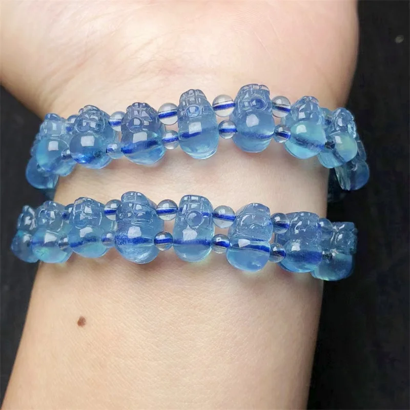 Natural Aquamarine Pixiu Bracelet Fashion Gemstone Crystal Jewelry For Women Healing Bohemia Holiday Gift 1pcs