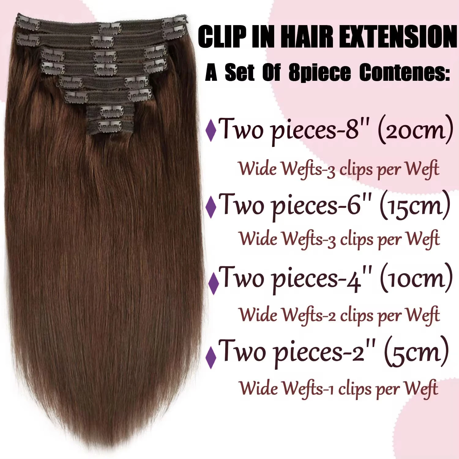 Clip In Extensions Chocoladebruin #4 Remy Human Hair Extensions Recht 8 Stuks Clips 100G 240G Per Verpakking Vol Hoofd Voor Vrouwen