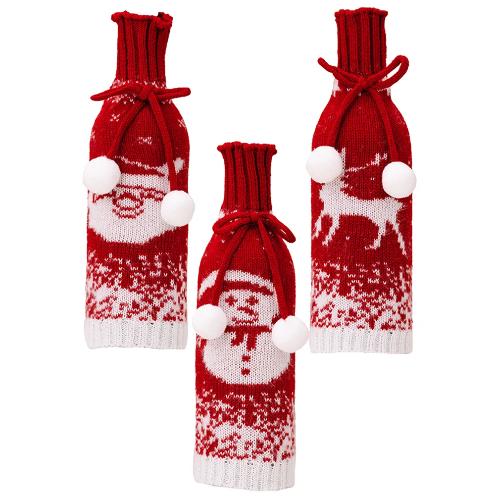 

3 Pcs Knitted Bottle Cover Christmas nament Decor Elder Snowman Reindeer Design Party AccessoriesReusable