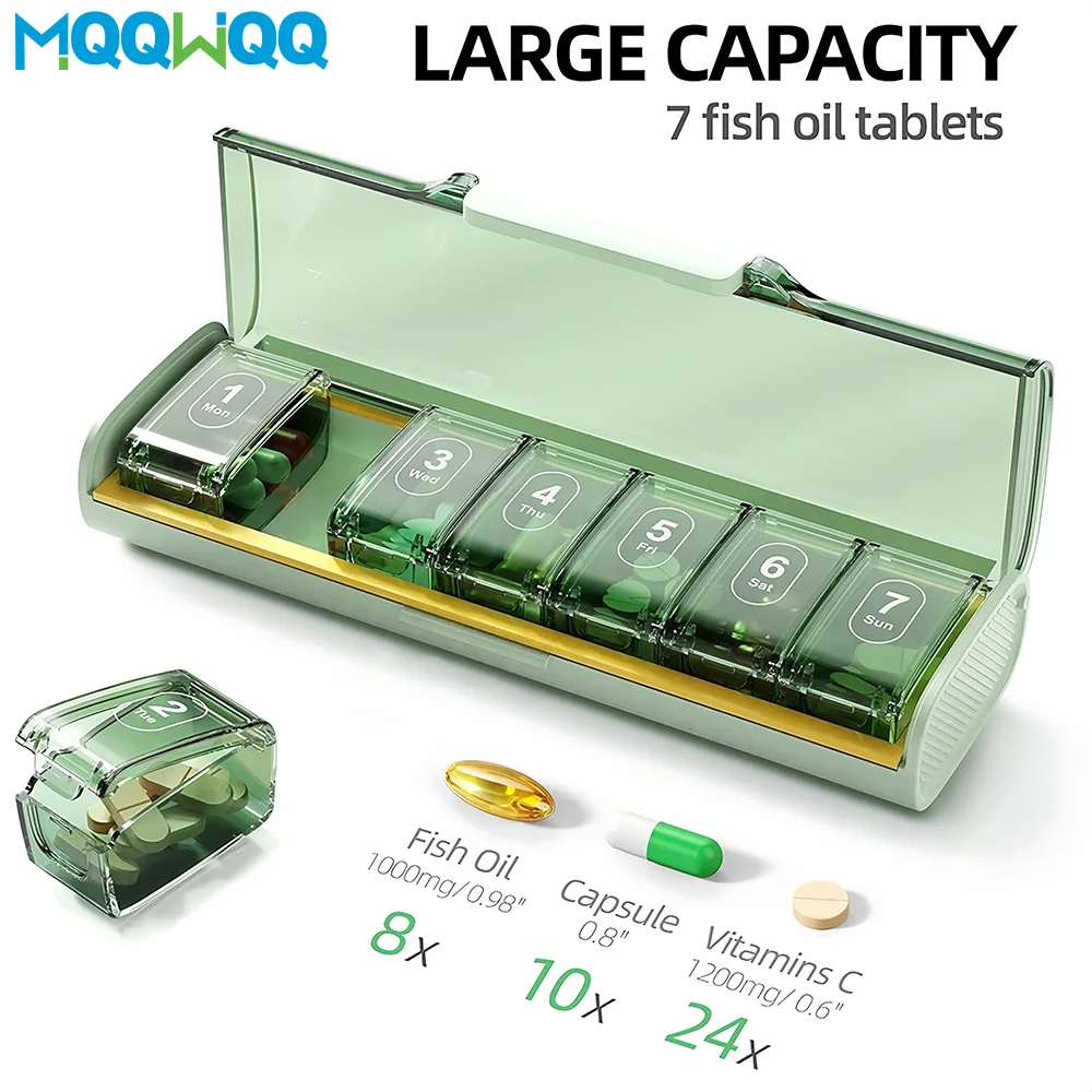 1PCS Moisture-Proof Weekly Pill Organizer, BPA Free Travel 7 Day Pill Box Case for Travel for Vitamins, Supplements, Medication