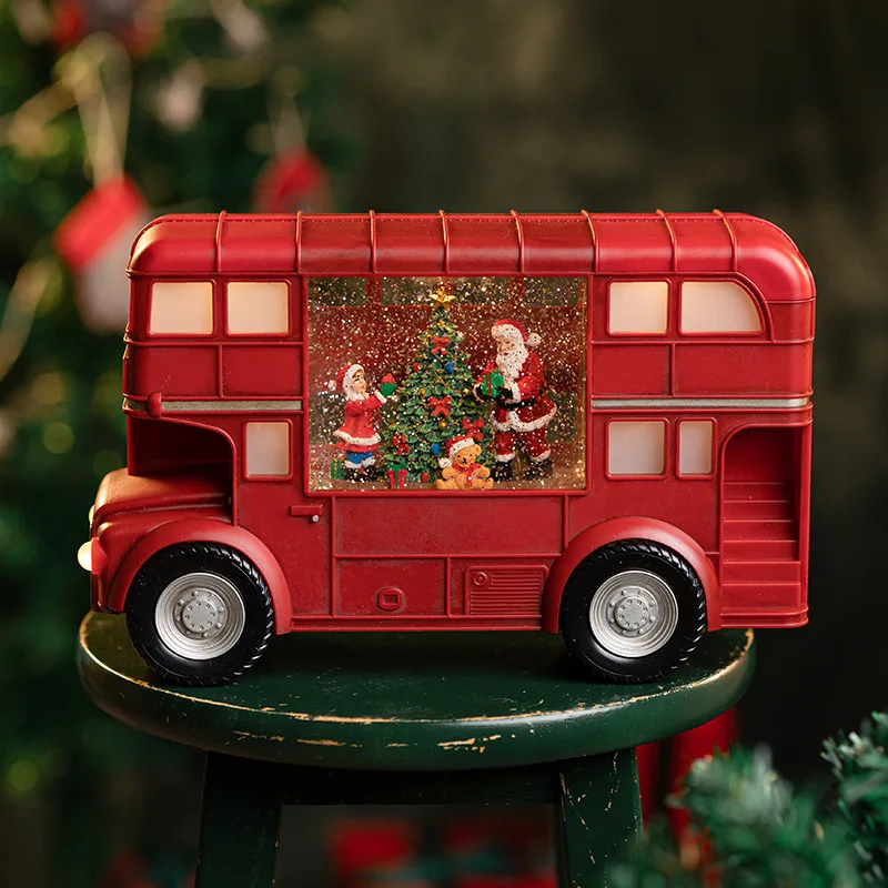 Christmas Car Bus Toy Decoration Scene Arrangement Music Box Snowflake Children's Gift Ornament Old Man