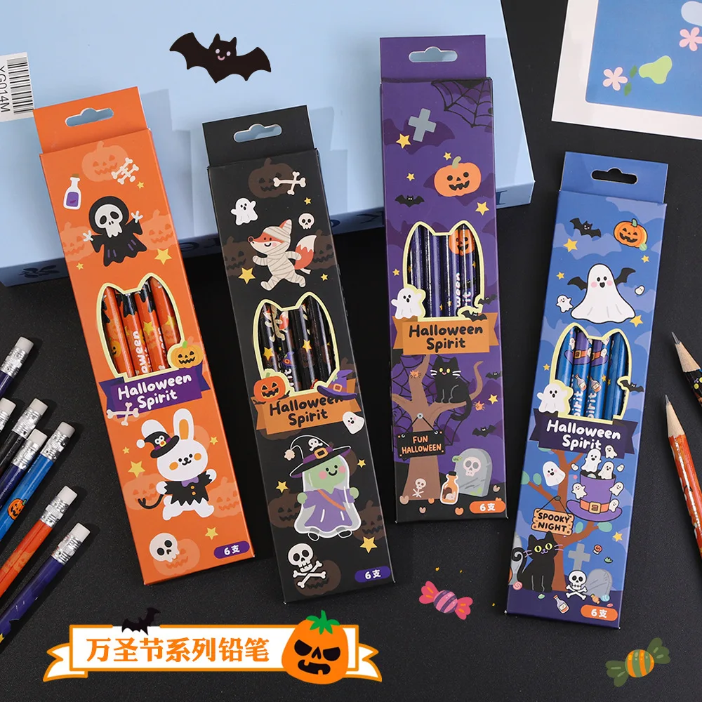 Cartoon  set with eraser-tipped pencils for Christmas holiday gift box, writing pencils, Halloween boxed HB Christmas bestseller