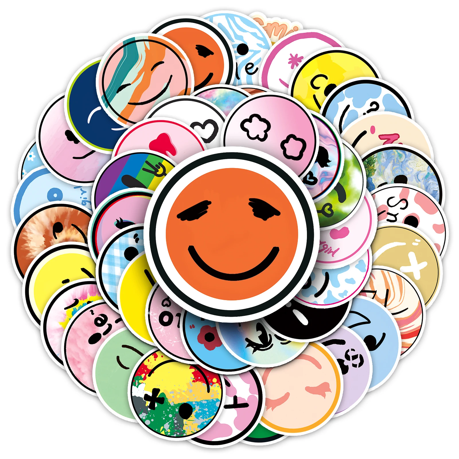 50Pcs Cartoon Cute Smile Cartoon Waterproof Sticker Skateboarding Snowboard Retro Vinyl Sticker