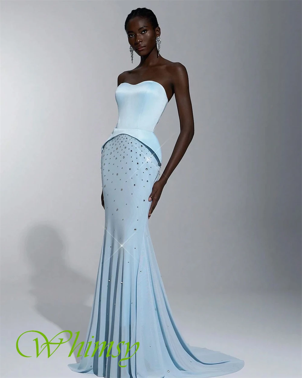 Customized Elegant Chiffon Strapless Evening Dress Delicate Crystal Prom Dresses Temperament Mermaid Special Occasion Gowns