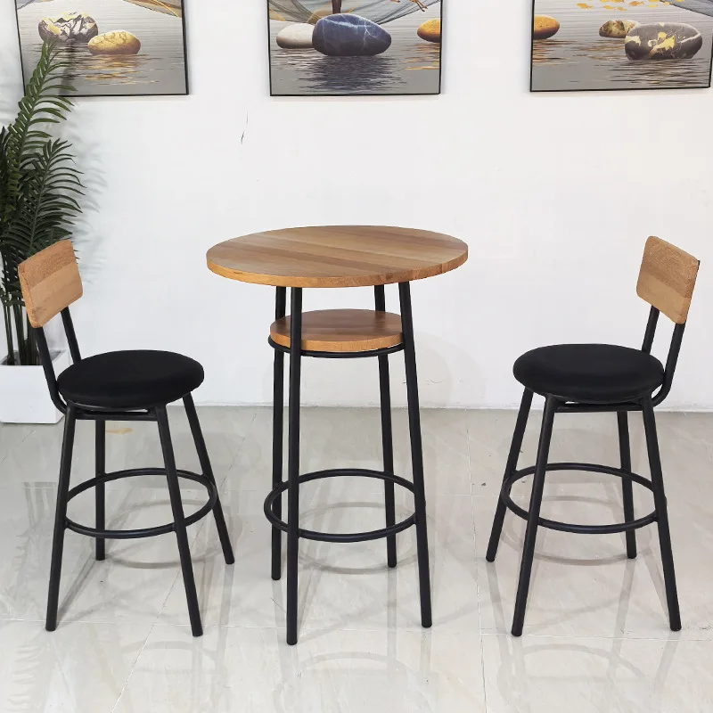 

Nordic Modern Complete Bar Chair Set Solid Wood and Metal Frame for Kitchen Cafe Hotel Dining Casual High Bar Stool