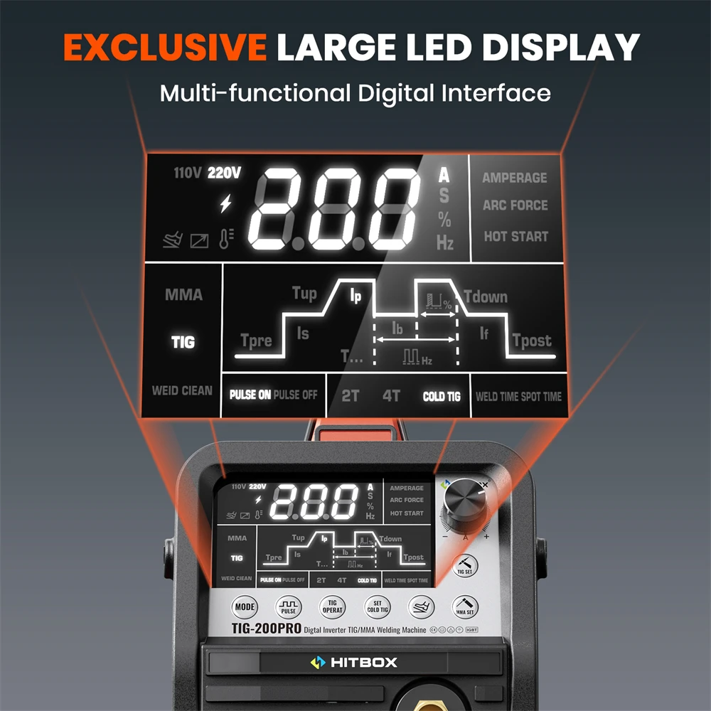 HITBOX TIG200PRO 6 في 1 آلة لحام بقعة نابضة HF TIG MMA قوس قوة LED شاشة ديجيتال IGBT lnverter أداة لحام باردة 2T/4T