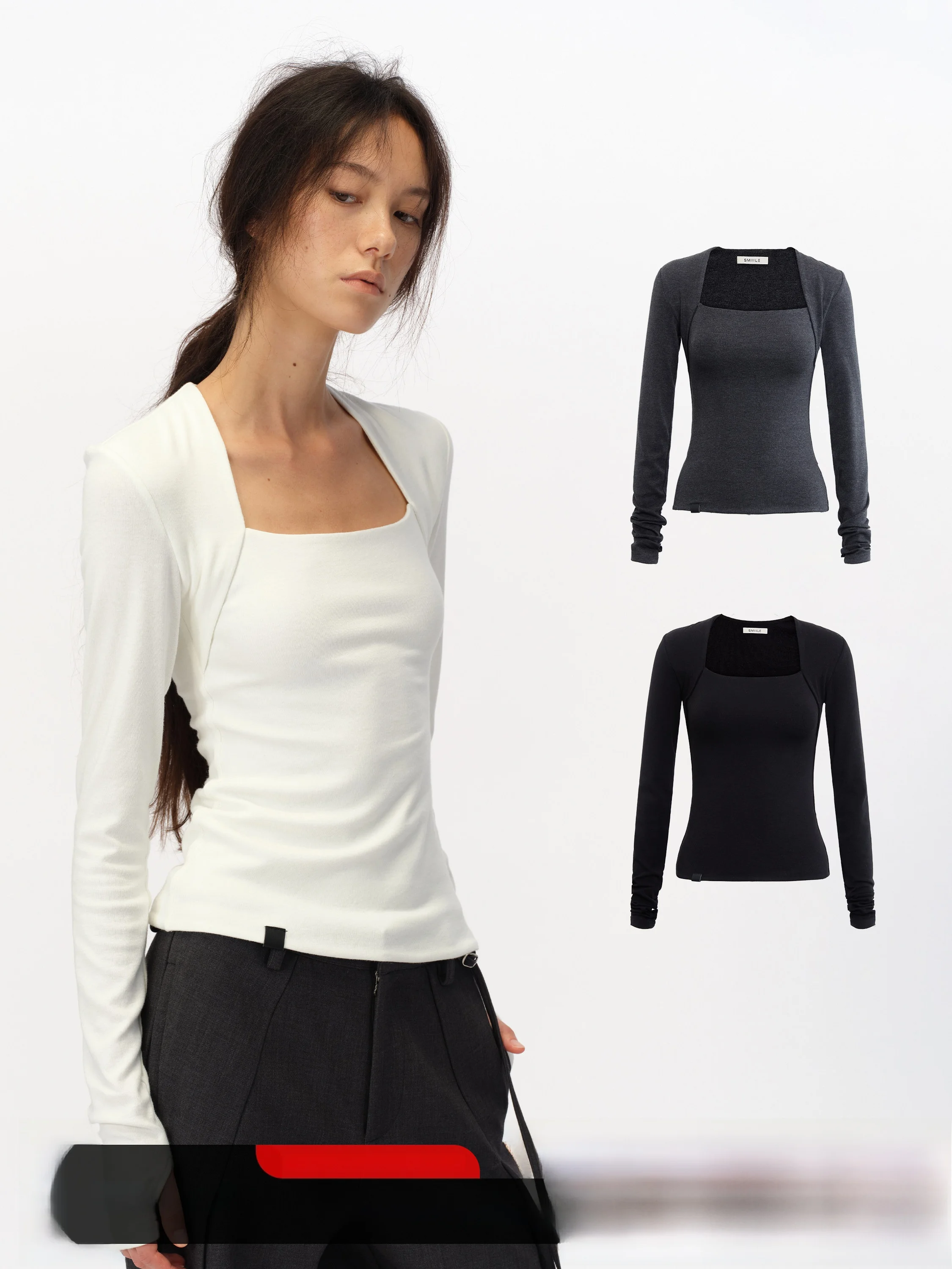 

Slim Fit Square Collar T-irt Women's Spring Design Sense Padded Base irt Inner Wear Top Commute Sle Color