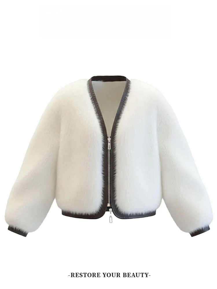 

Sli Warmth Women's Faux Fur Jaet Inteated Leather ular Trendy Outerwear Simptic Loose Fit Long Sve Zipper