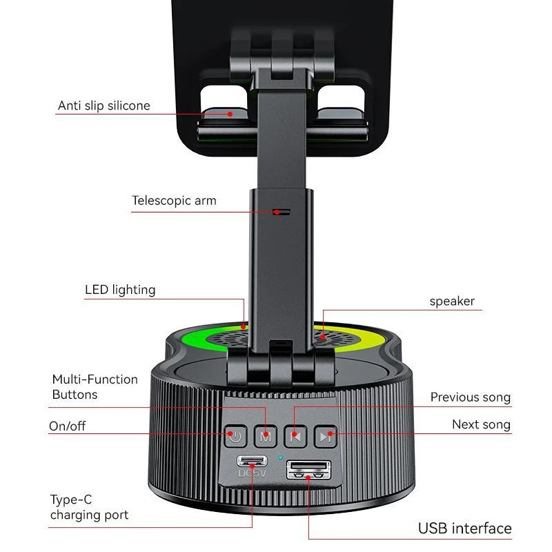 New Cell Phone Holder Stand With LDE Light Bluetooth Speaker Adjustable Tablet Bracket Support Portable Wireless Loudspeaker