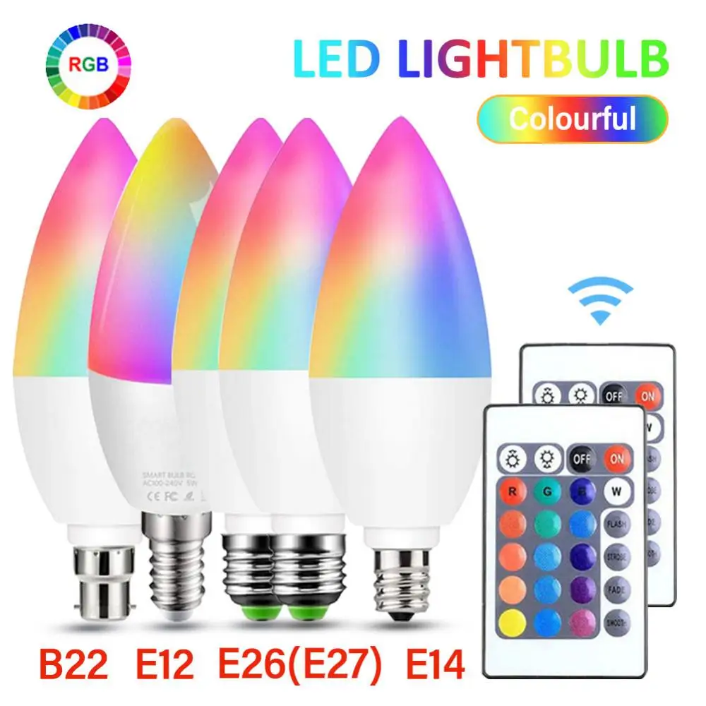 Candle E14 LED Bulb Smart Indoor Neon Sign RGB Light Bulbs Dimmable RGB Tape With Controller Lighting For Smart Life Decoration